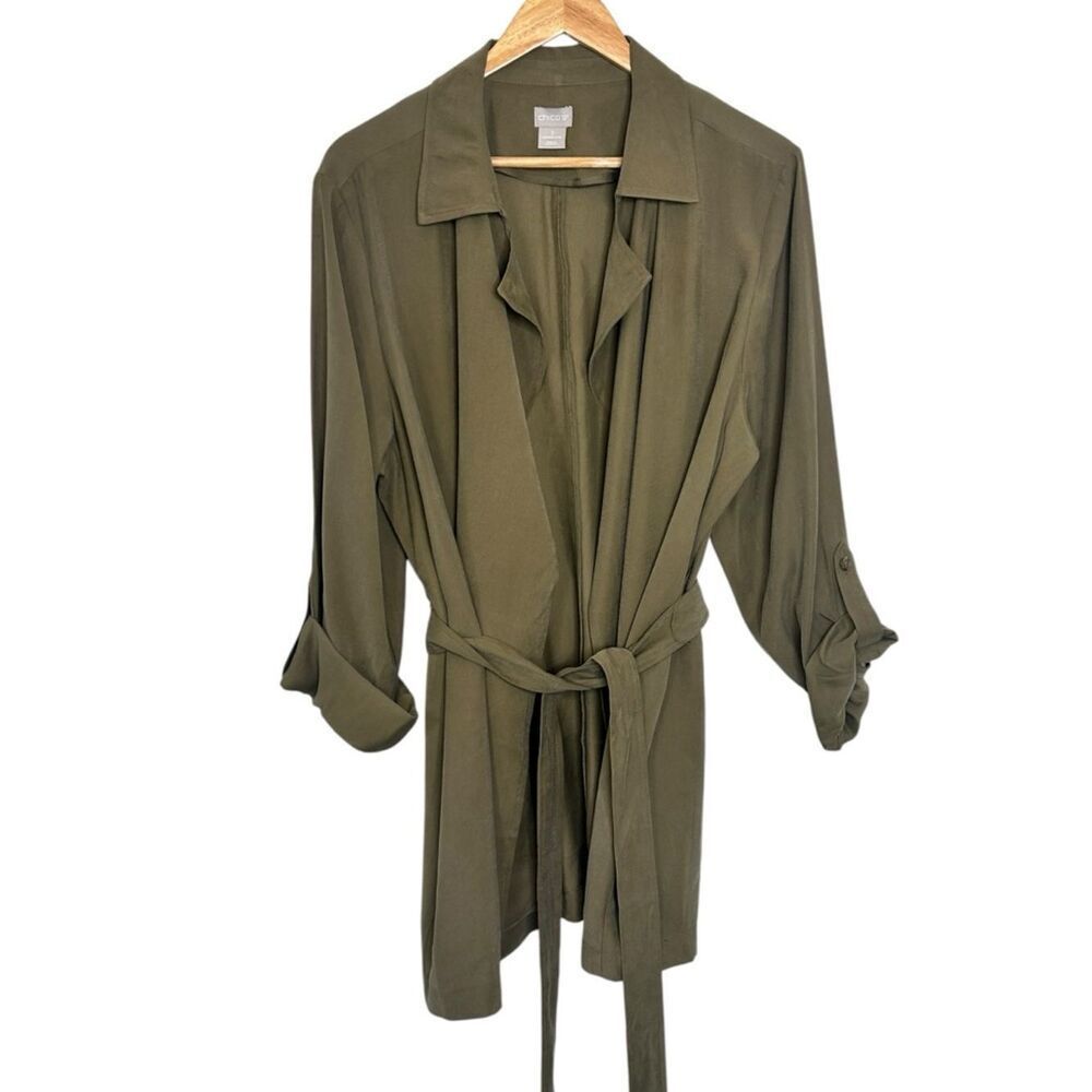 Chico's Olive Green lightweight draped Belted jacket blazer extra large